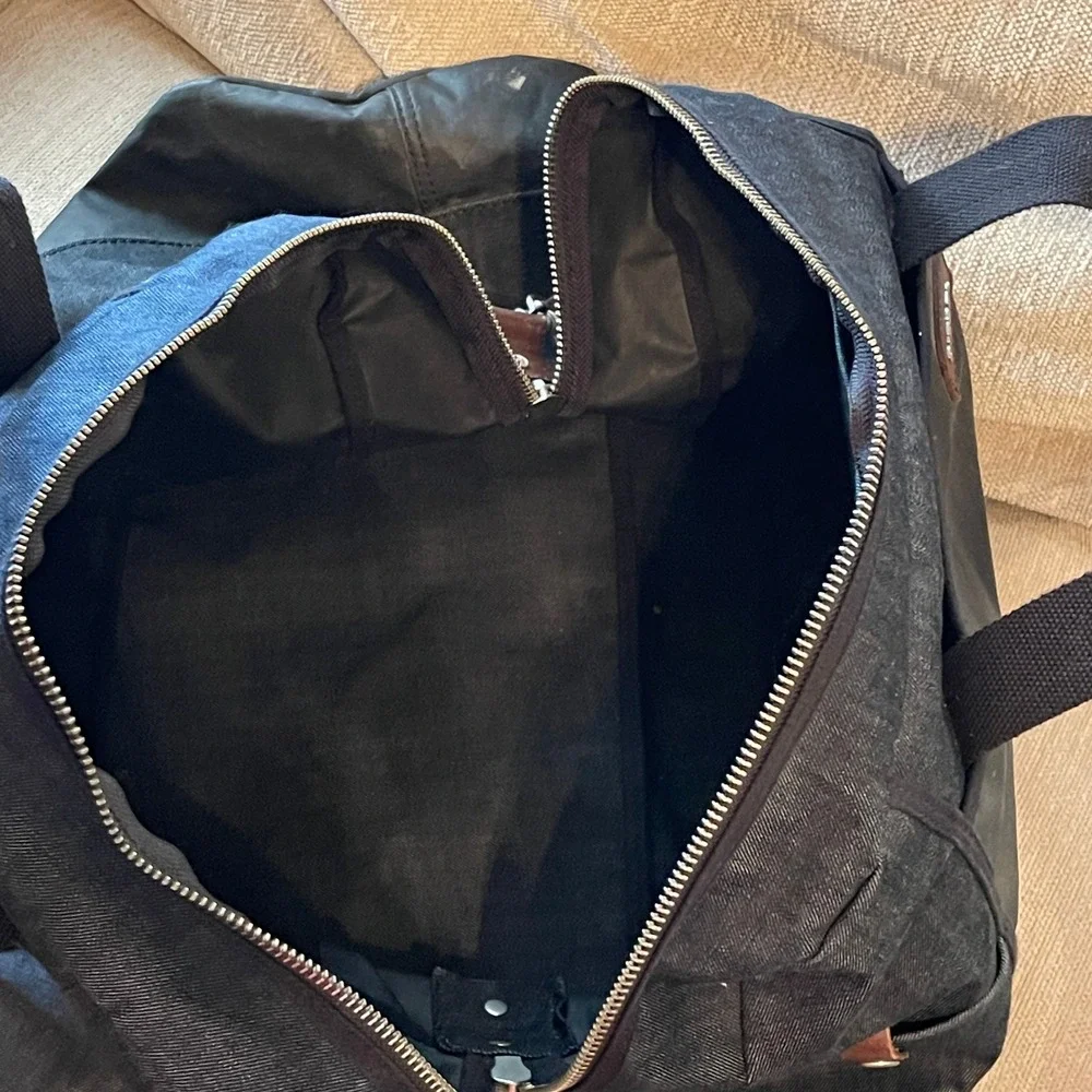 Diesel Duffle Bag Denim Coated Canvas Large Weekender Travel Bag Black Blue